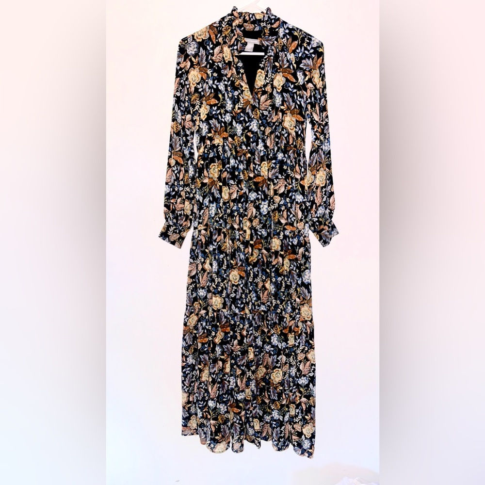 Lucky Brand Floral Long Sleeve Maxi Dress V Neck Boho
